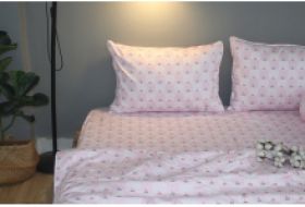 Bộ drap gối KHA LY - 100% cotton thiên nhiên Cherry Hồng