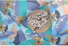 Bộ drap gối KHA LY - 100% cotton thiên nhiên Hoa Latinh Xanh