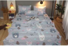 Bộ drap gối KHA LY - 100% cotton thiên nhiên - Thỏ Xám