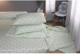 Bộ drap gối KHA LY - 100% cotton thiên nhiên Cherry Xanh Lá