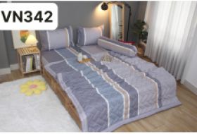 Bộ drap gối KHA LY - 100% cotton thiên nhiên Sọc Nhí-Xám