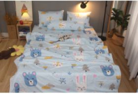 Bộ drap gối KHA LY - 100% cotton thiên nhiên - Thỏ Xanh 