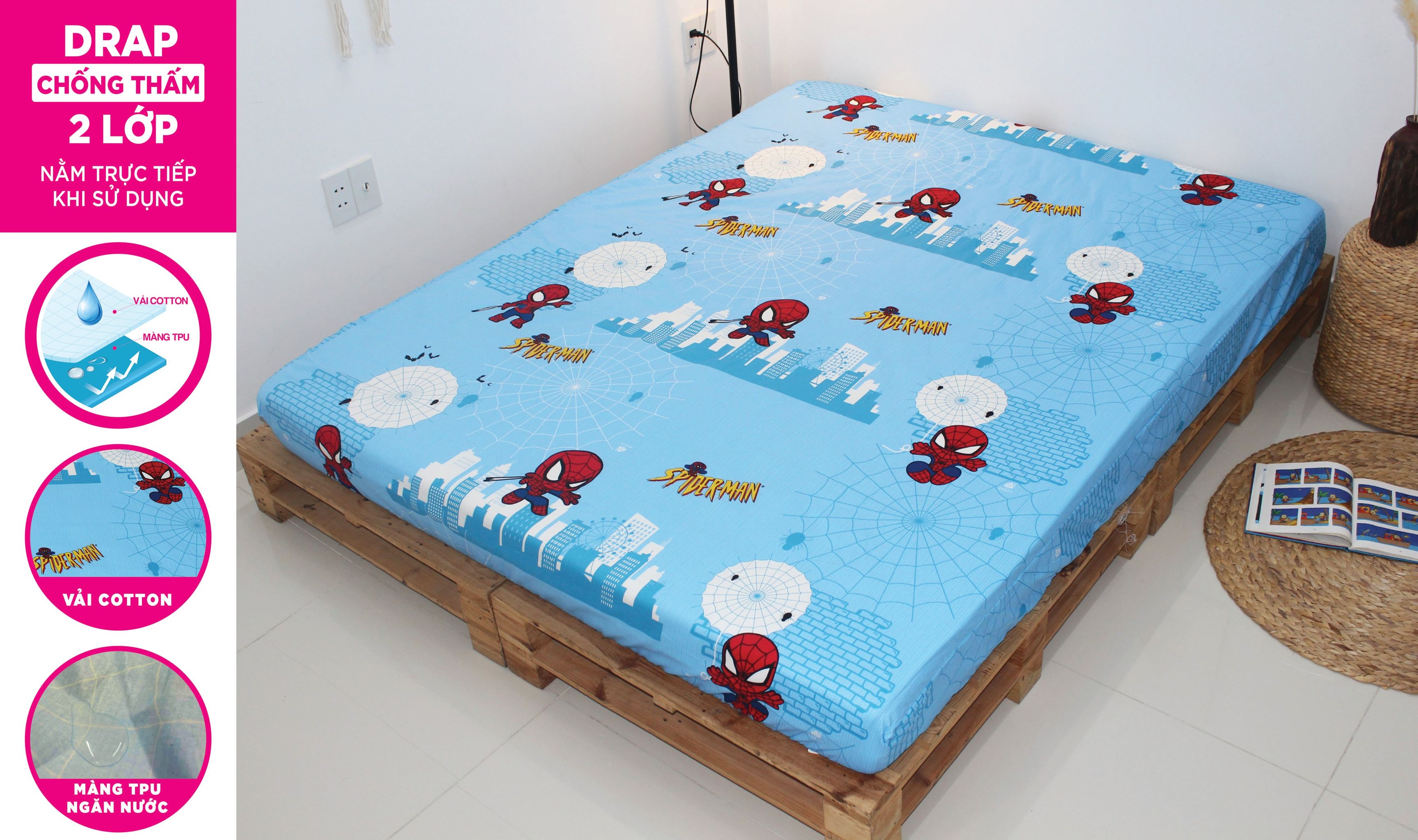 Drap Cotton KHA LY - Chống Thấm 2 Lớp - ngăn nước thấm xuống nệm - nằm trực tiếp khi sử dụng