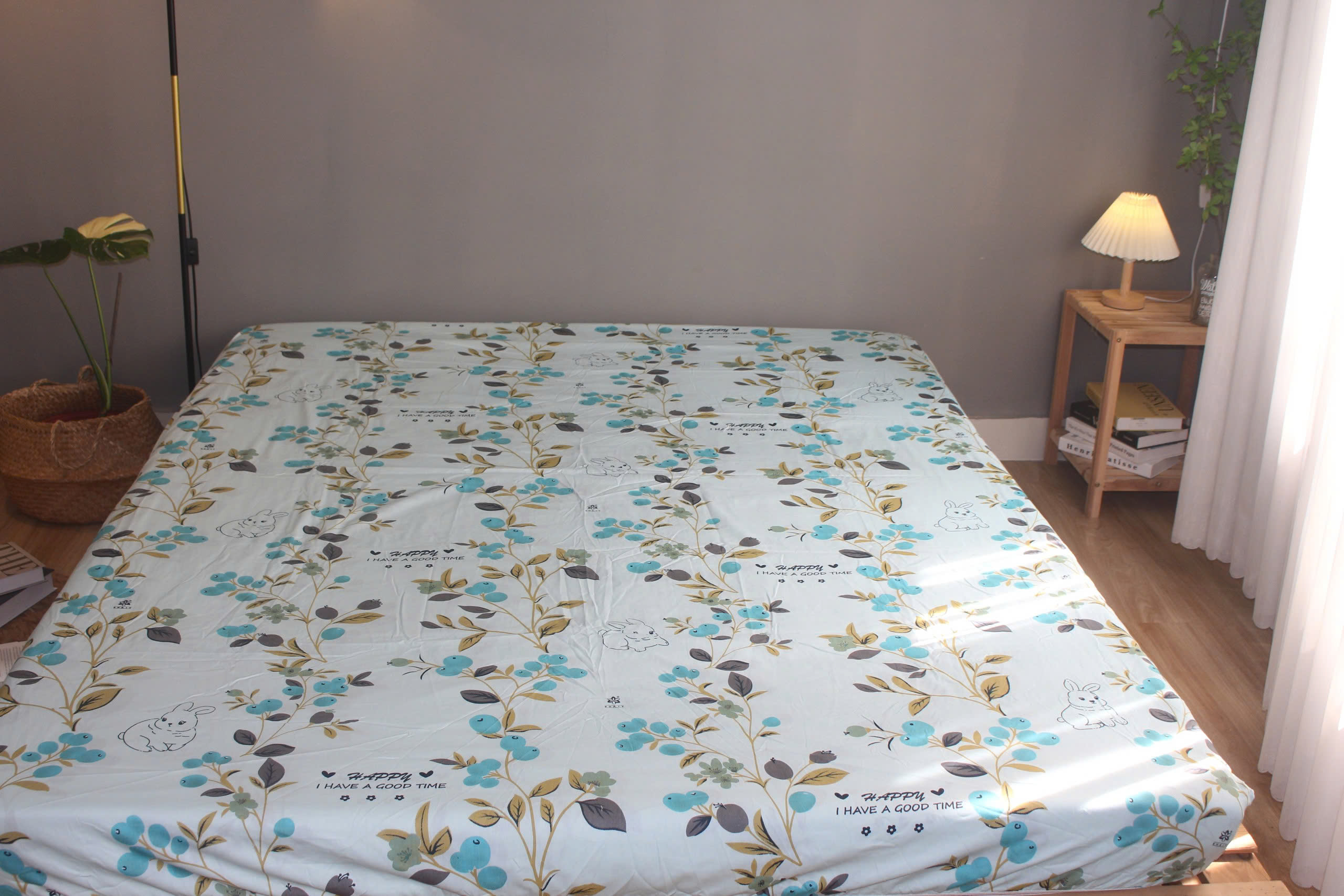 Bộ drap gối KHA LY - 100% cotton thiên nhiên Ô Liu Xanh