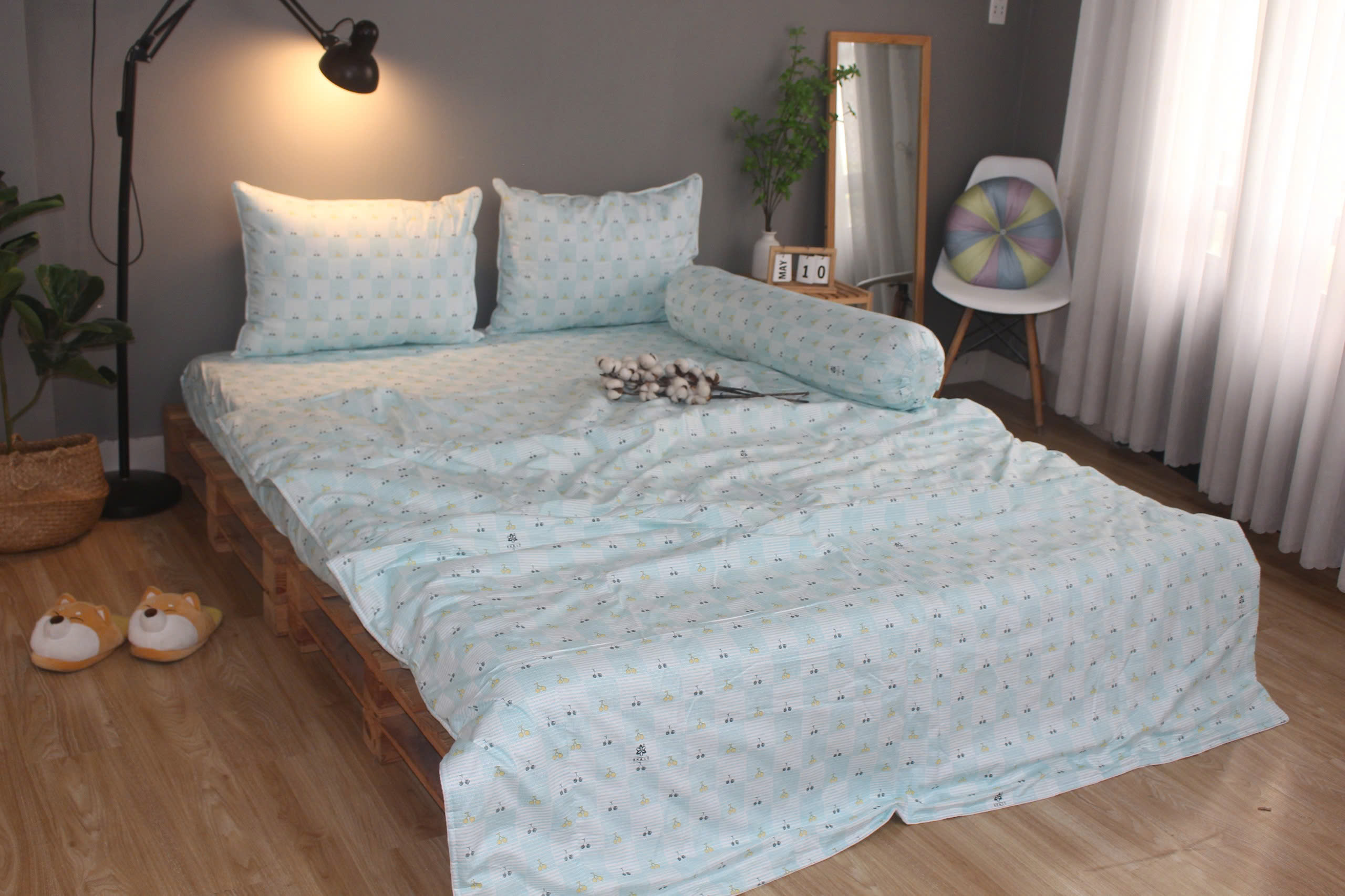 Bộ drap gối KHA LY - 100% cotton thiên nhiên Cherry Ngọc