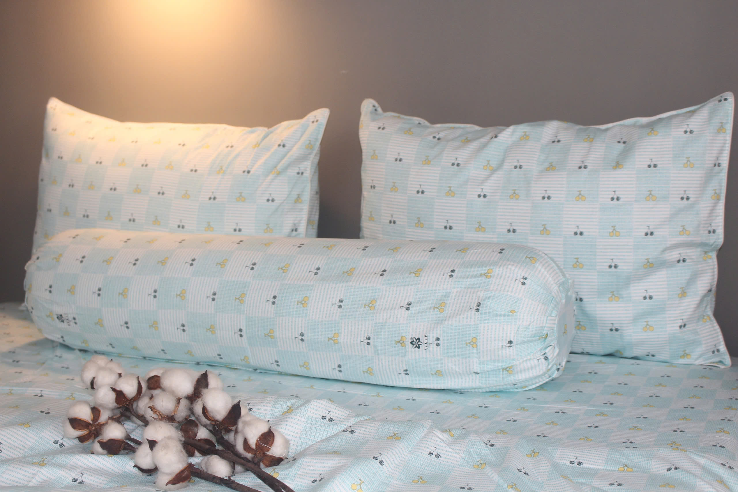 Bộ drap gối KHA LY - 100% cotton thiên nhiên Cherry Ngọc