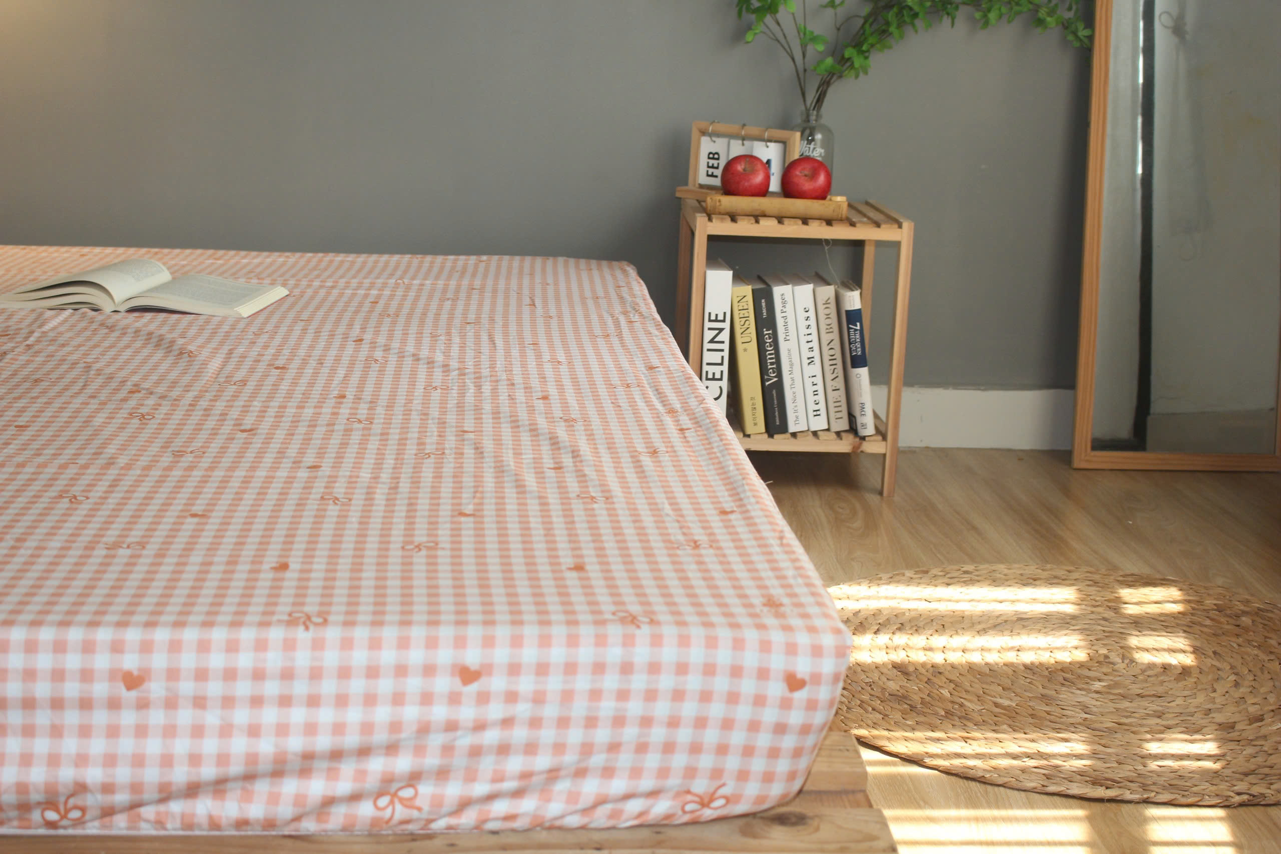 Bộ drap gối KHA LY - 100% cotton thiên nhiên Caro Nơ-Cam
