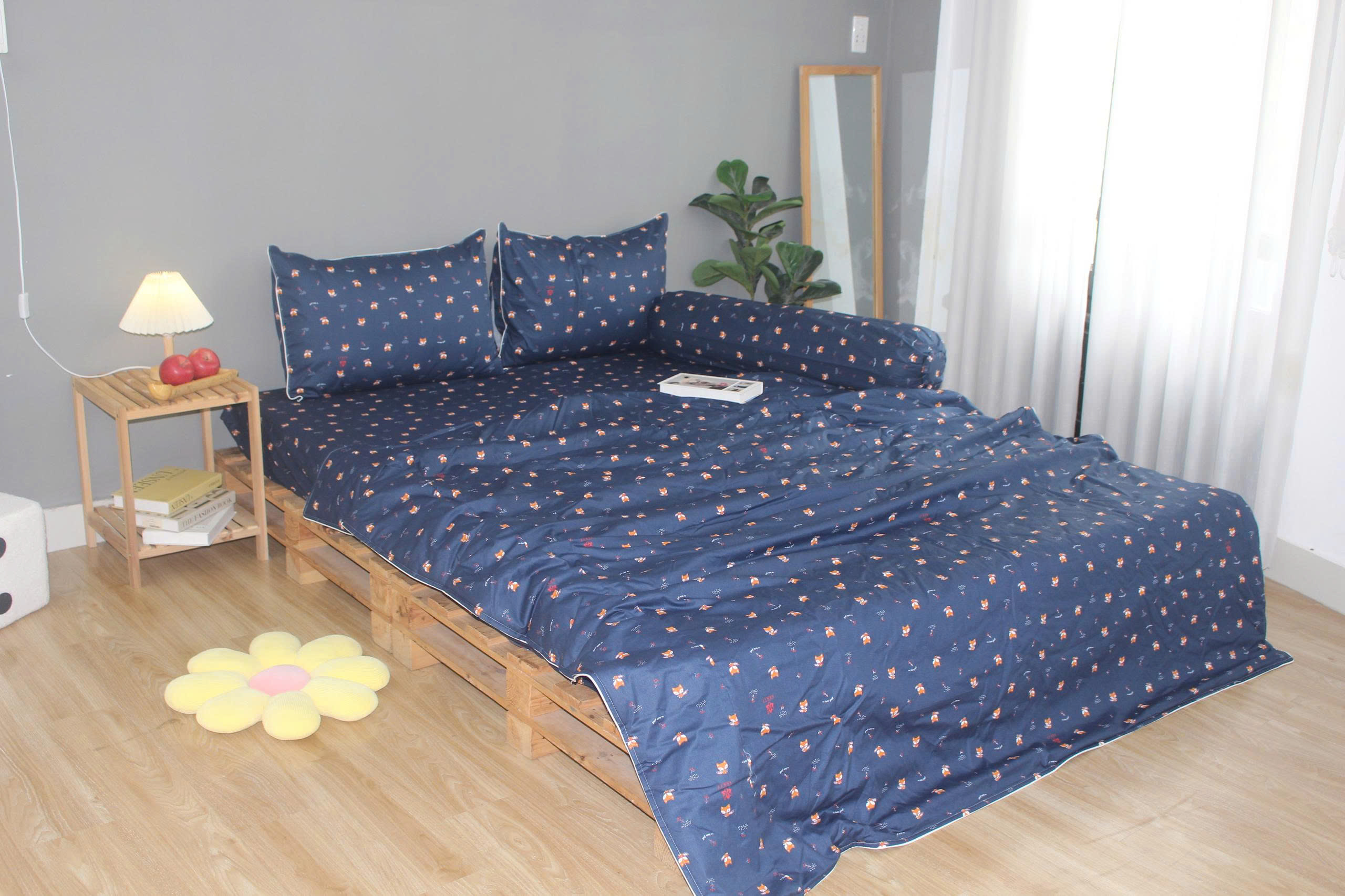 Bộ drap gối KHA LY - 100% cotton thiên nhiên Cáo Xanh