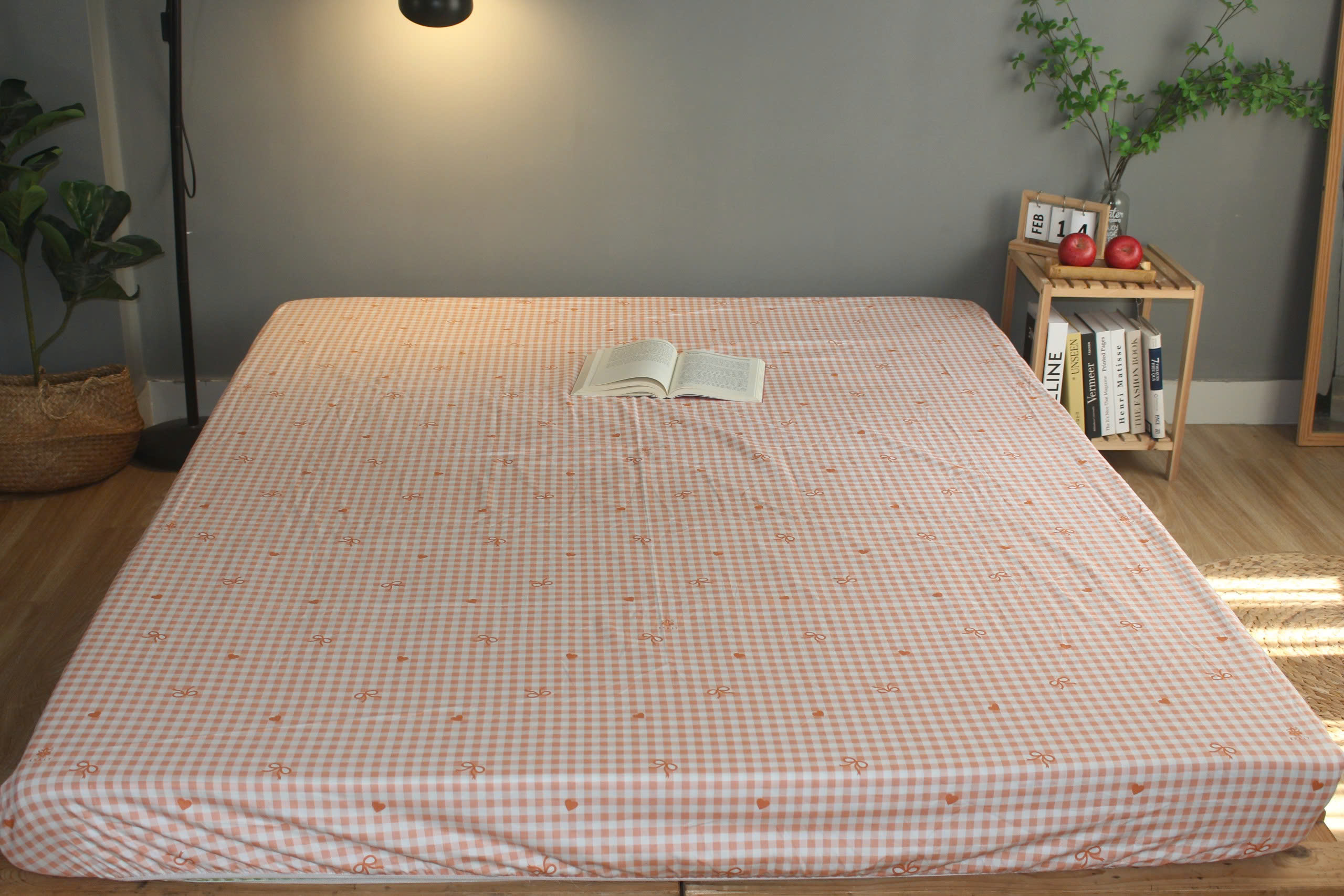 Bộ drap gối KHA LY - 100% cotton thiên nhiên Caro Nơ-Cam
