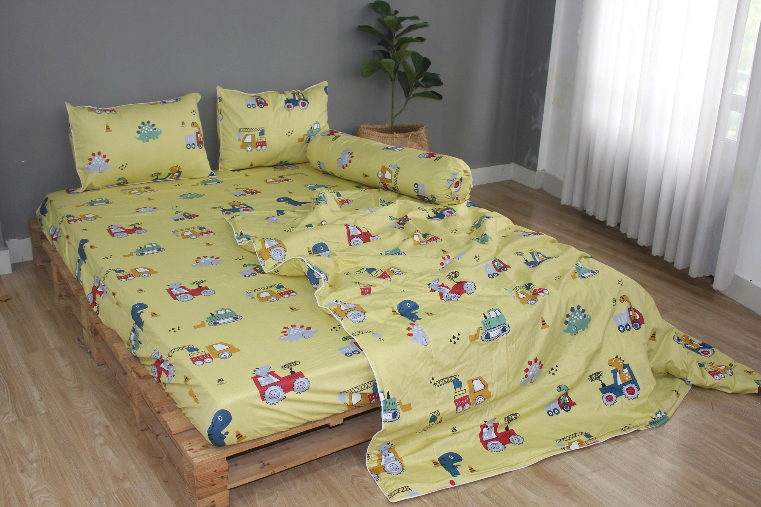 Bộ drap gối KHA LY - 100% cotton thiên nhiên Cần Cẩu Vàng