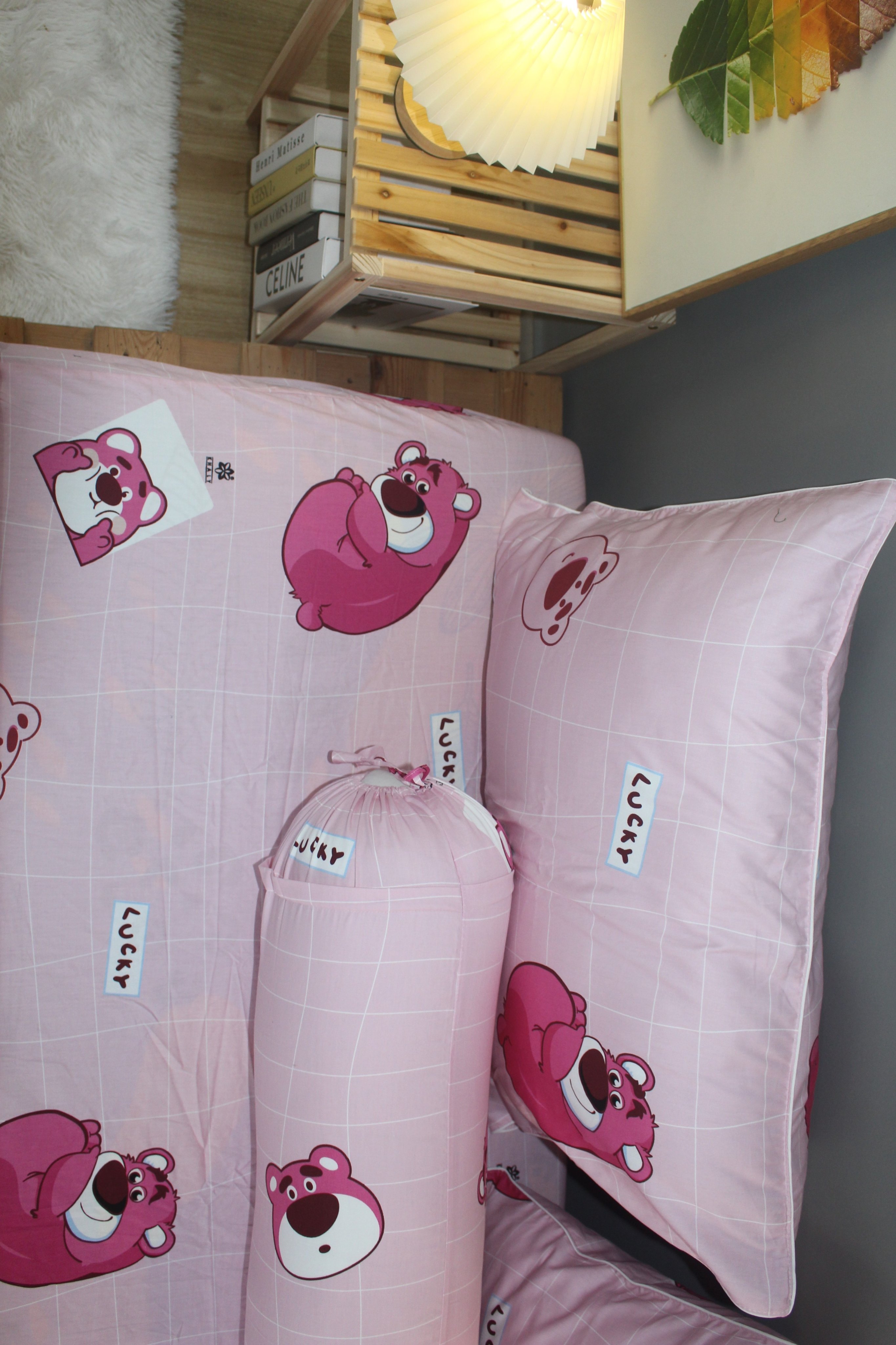 Bộ drap gối KHA LY - 100% cotton thiên nhiên  Lotso Hồng