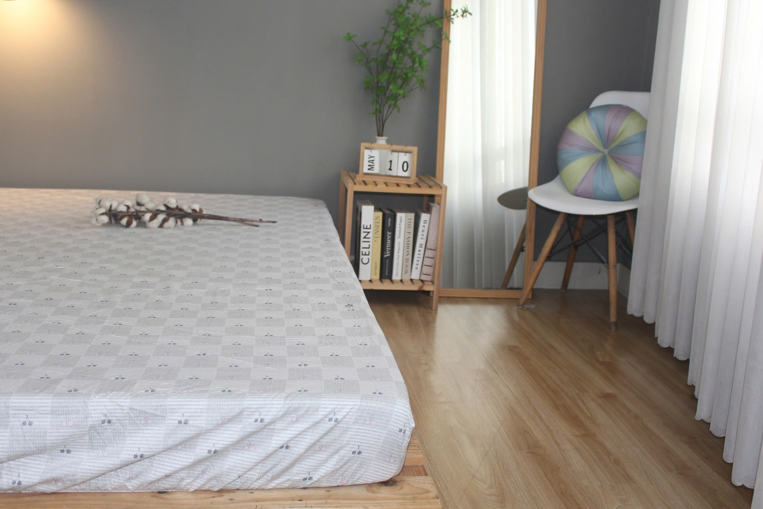 Bộ drap gối KHA LY - 100% cotton thiên nhiên Cherry Xám