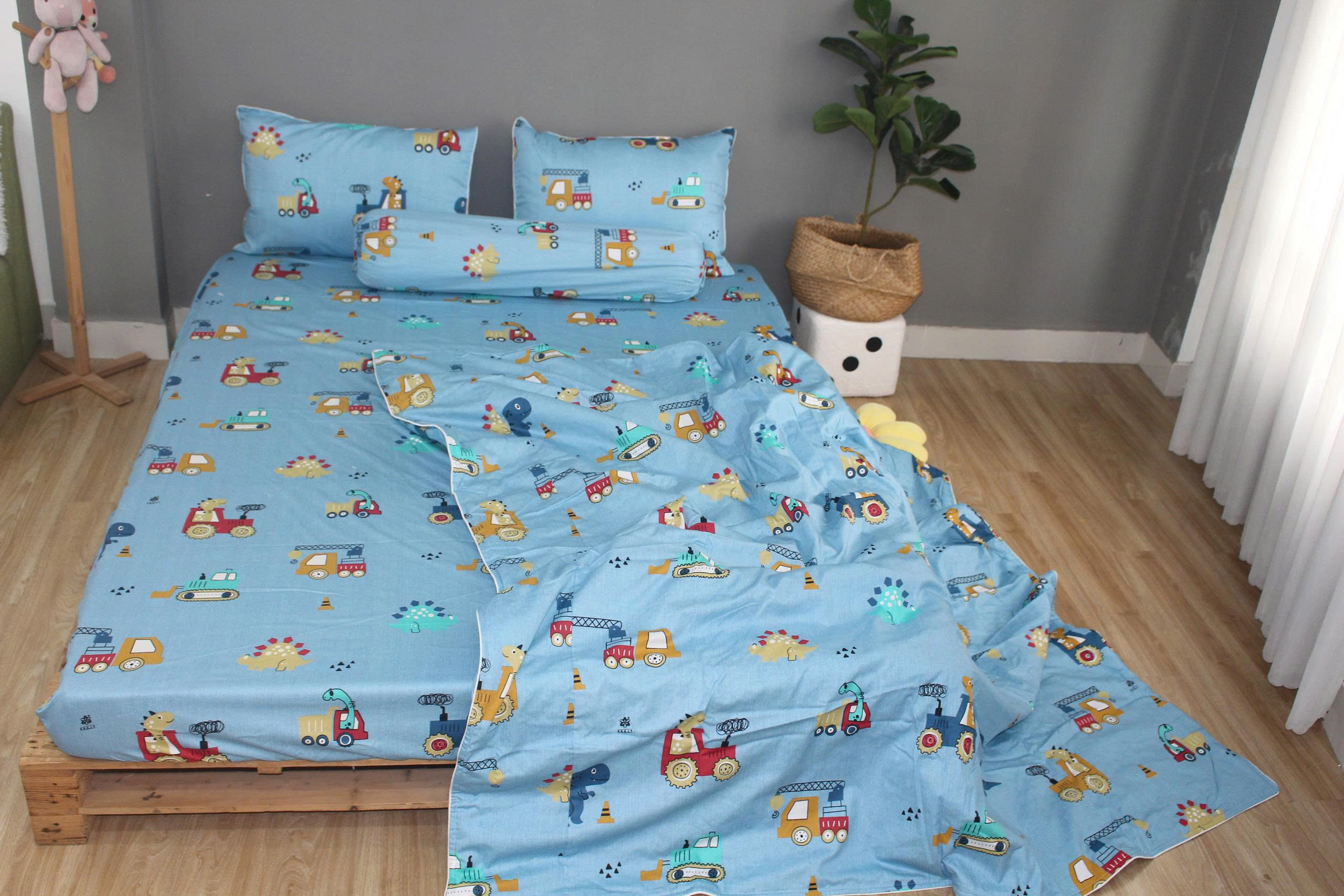 Bộ drap gối KHA LY - 100% cotton thiên nhiên Cần Cẩu Xanh