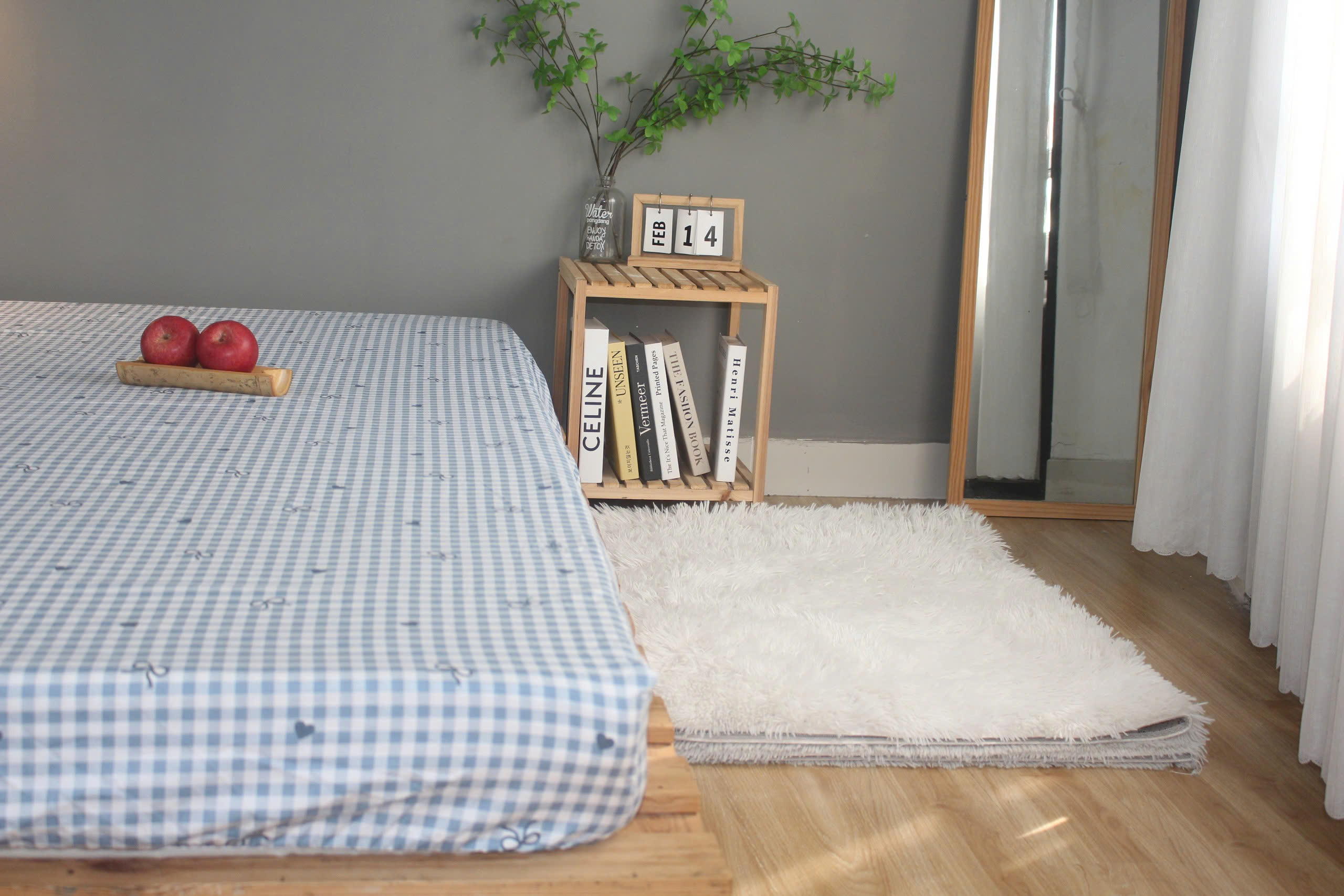 Bộ drap gối KHA LY - 100% cotton thiên nhiên Caro Nơ-Xanh Biển