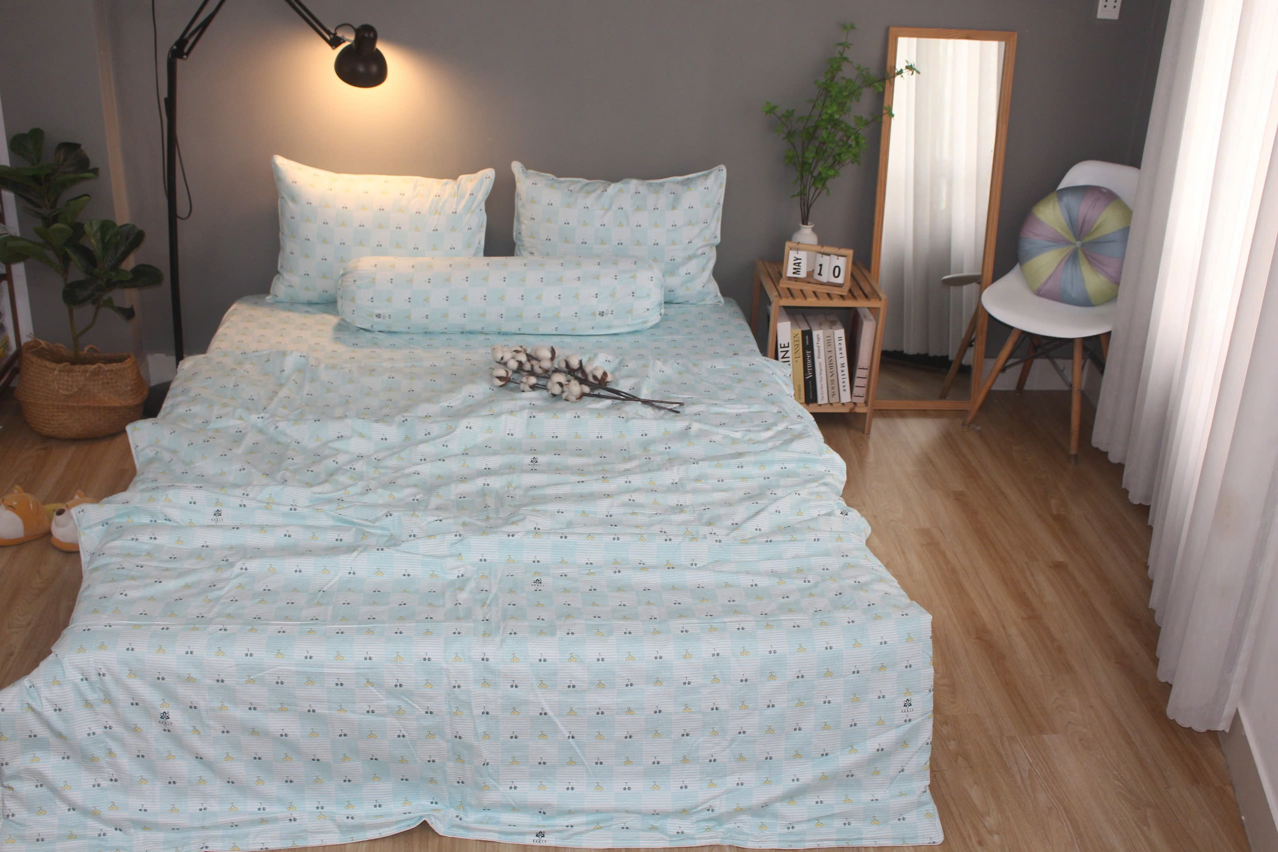 Bộ drap gối KHA LY - 100% cotton thiên nhiên Cherry Ngọc