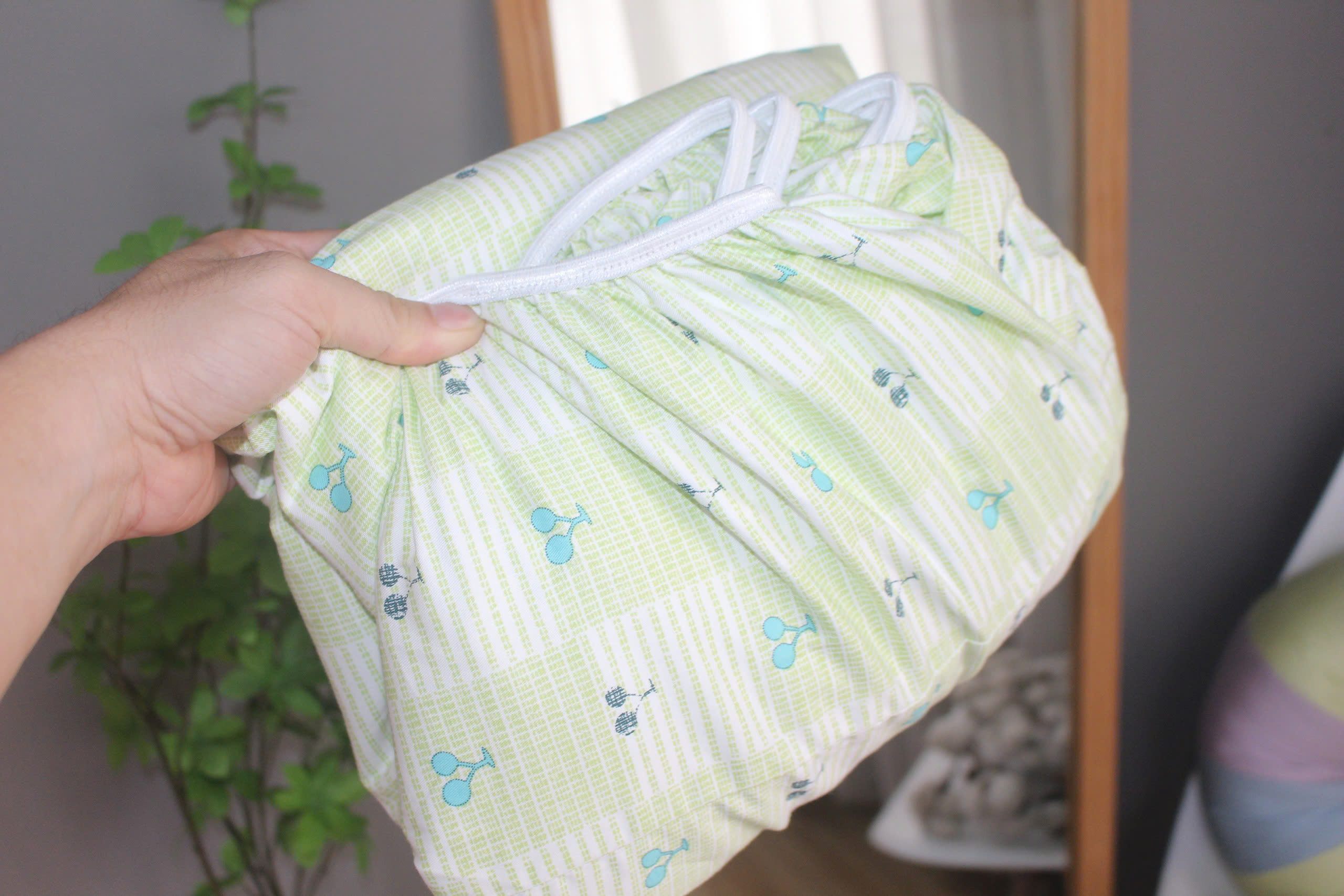 Bộ drap gối KHA LY - 100% cotton thiên nhiên Cherry Xanh Lá